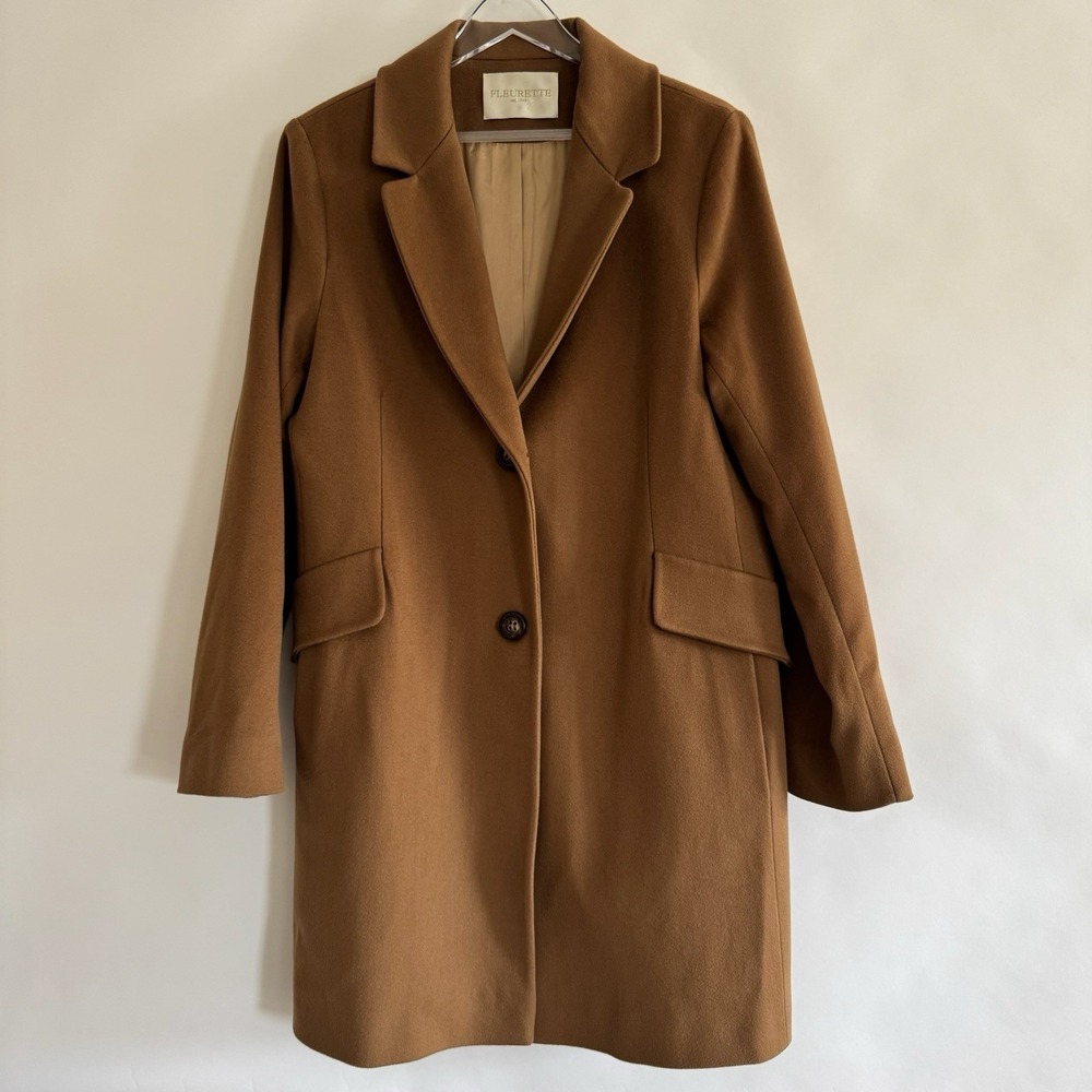 Fleurette‎ Loro Piana 100% Wool Italy Tan Long Coat Two Button 16 Quiet Luxury